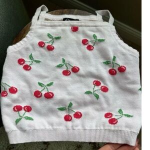 Art Class Light Pink Crop Top with Red Cherry Print